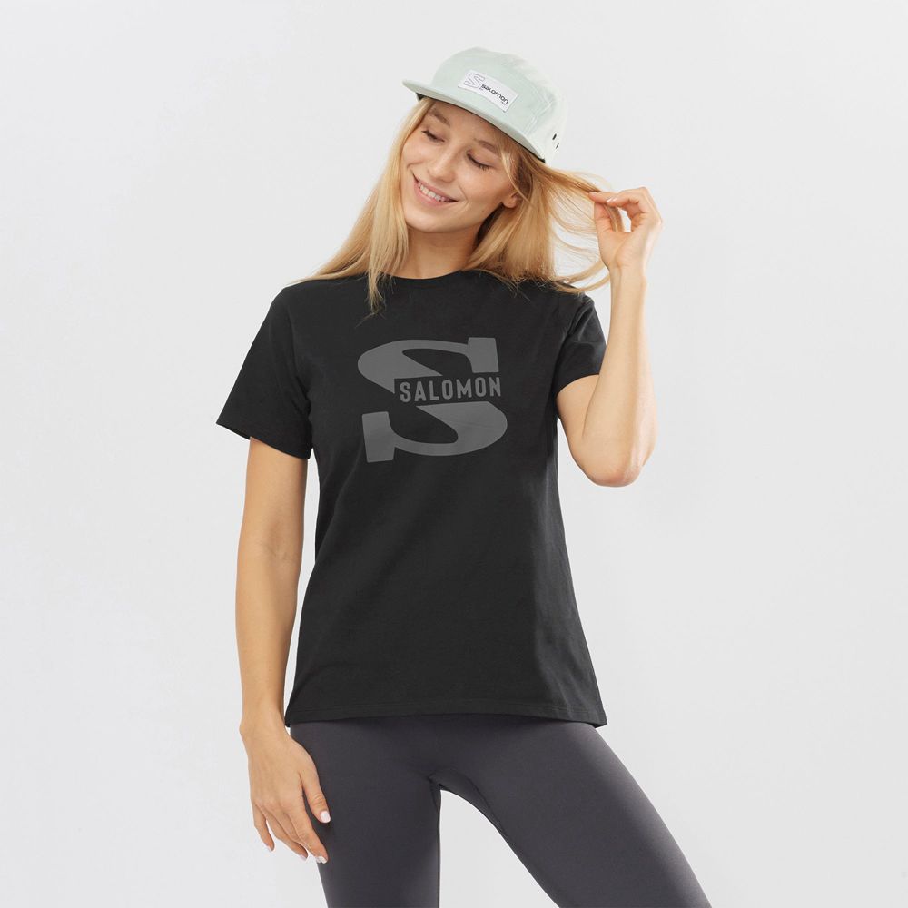 Salomon OUTLIFE BIG LOGO Camisetas Mujer - Negras - Colombia (03726-UBEV)